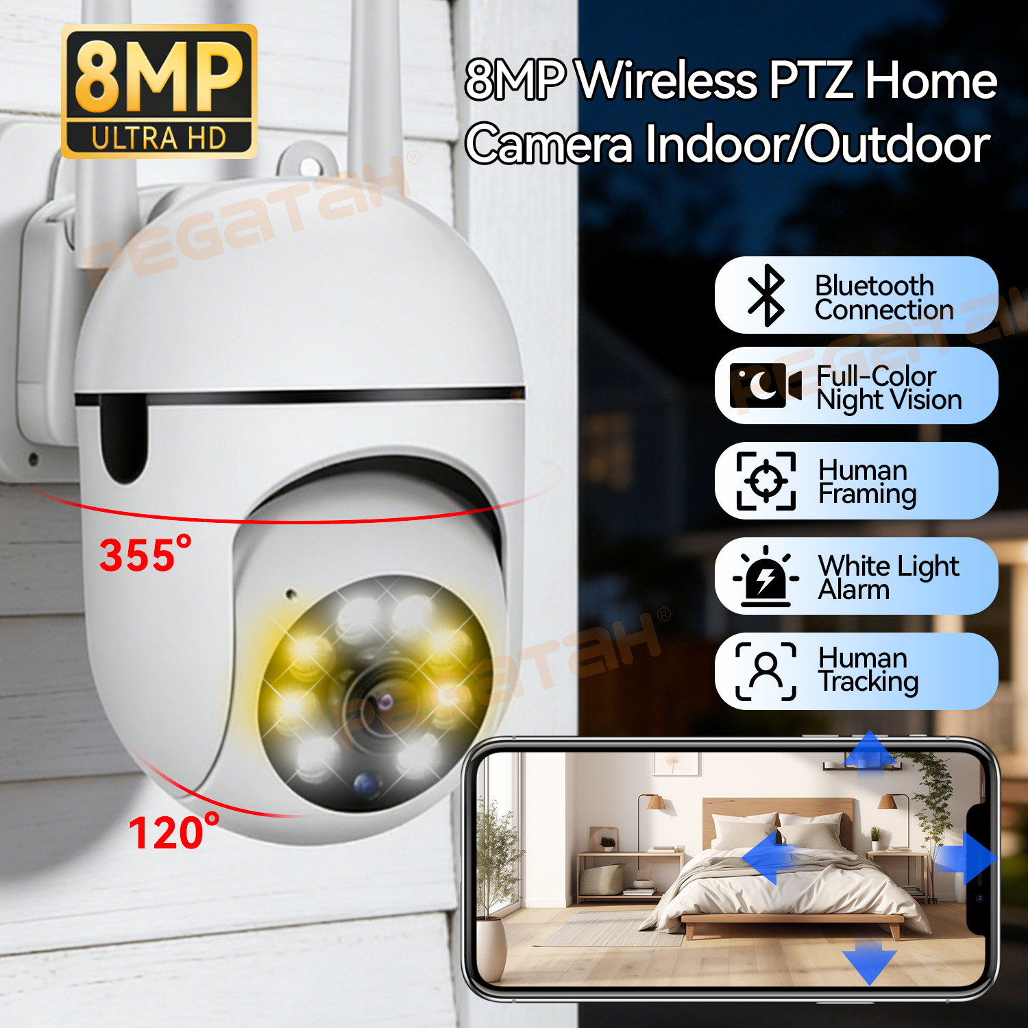 Outdoor Lighting Track - 8MP 2.4G 와이파이 IP CCTV 카메라