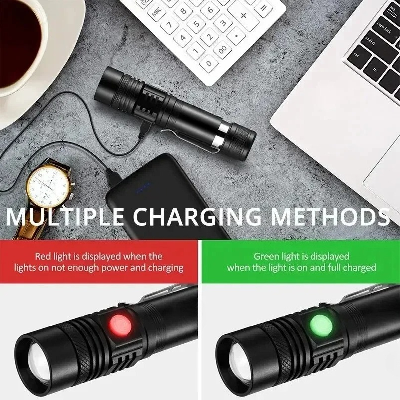 충전식 T6 핸드헬드 플래시라이트 18650 사용 줌  - Outdoor Lighting Black 리뷰 및 가격