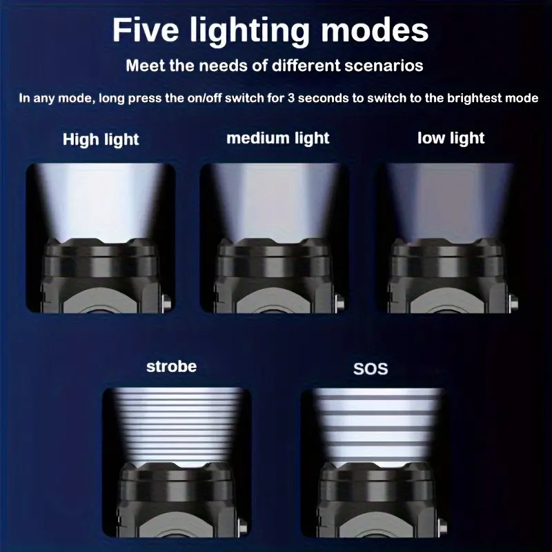 휴대용 충전식 야외 손전등 강력한 조명 방수 토치 캠핑 - Outdoor Lighting Black 리뷰 및 가격