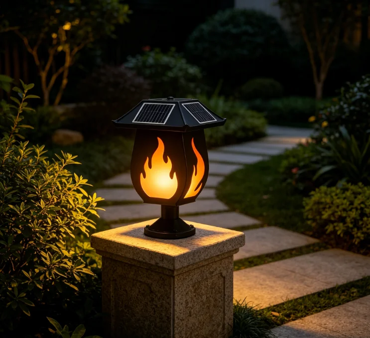 태양광 충전식 기둥형 조명, 모조 불꽃 효과, 실외용  - Outdoor Lighting And Landscape 리뷰 및 가격