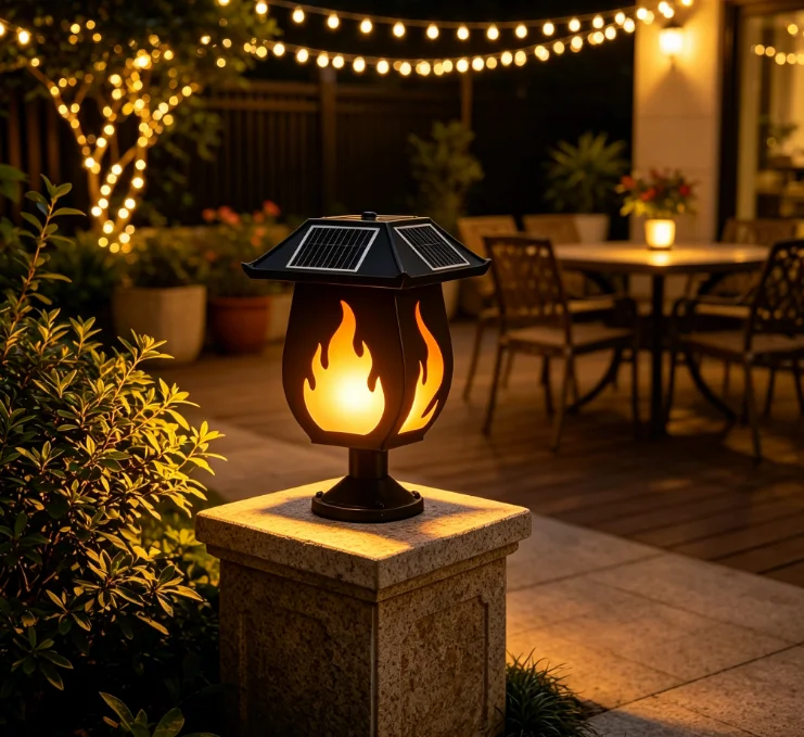 태양광 충전식 기둥형 조명, 모조 불꽃 효과, 실외용  - Outdoor Lighting And Landscape 리뷰 및 가격