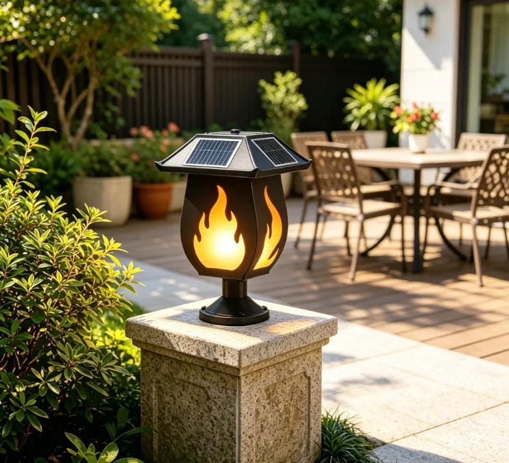태양광 충전식 기둥형 조명, 모조 불꽃 효과, 실외용  - Outdoor Lighting And Landscape 리뷰 및 가격