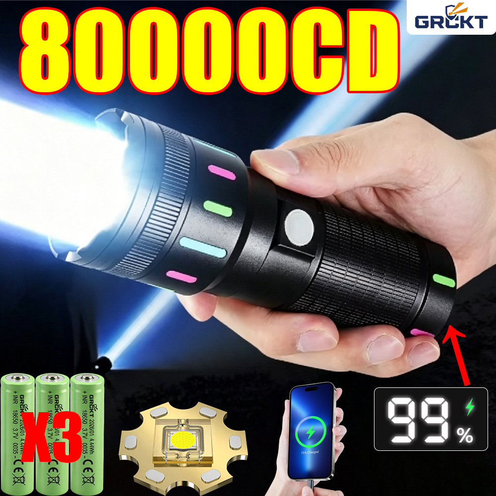 80000CD 가장 강력한 LED 손전등 고출력 전술  - Outdoor Lighting Black 리뷰 및 가격