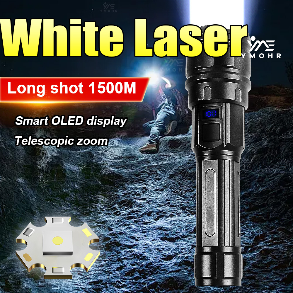 흰색 레이저 고출력 손전등 충전식 램프 줌이 가능한 초 - Outdoor Lighting Black 리뷰 및 가격